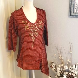 ONE WORLD Rust and Gold Embellished Blouse